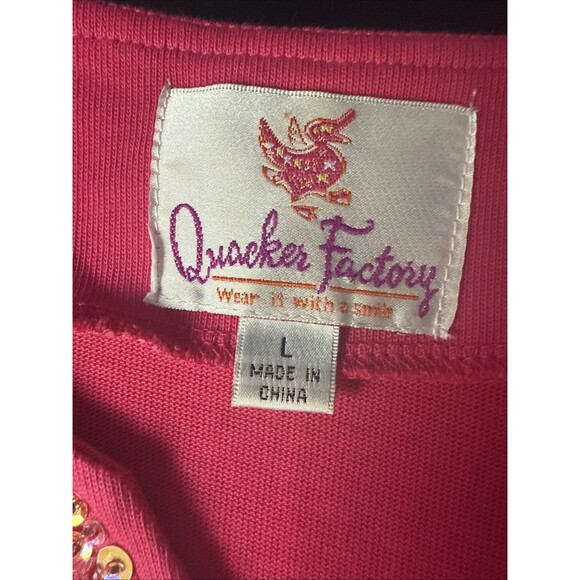 Quacker Factory Womens Shirt Large Pink Flamingo Colorful Fun Cruise Vacation - Picture 8 of 11